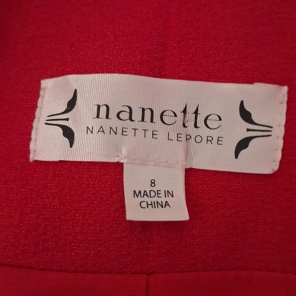 Nanette Nanette Lepore Womens Red 2 Piece Skirt Suit Blazer Set Size 8 Bow Cuff